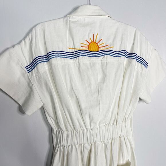 Soludos S White Rialto Tie Waist Jumpsuit Cotton Embroidered Zip Front Cropped - Picture 7 of 16